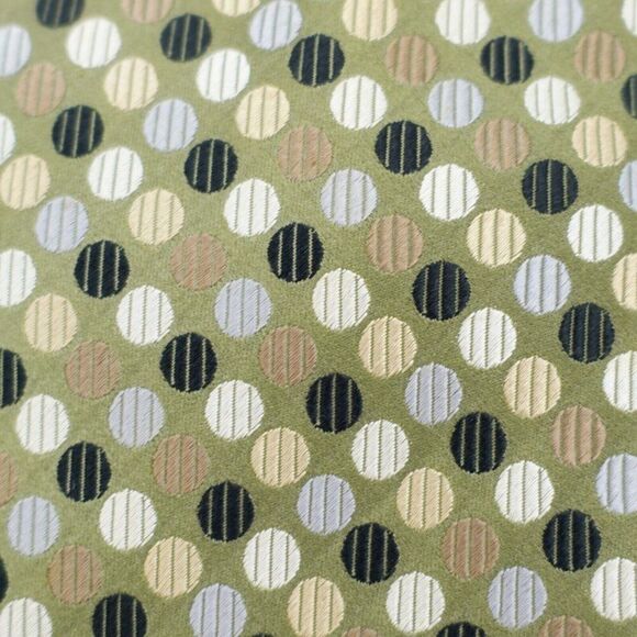 Geoffrey Beene Stain Resistant Green Black Tan Polka Dot Woven Wide‎ Silk Tie - Picture 2 of 7